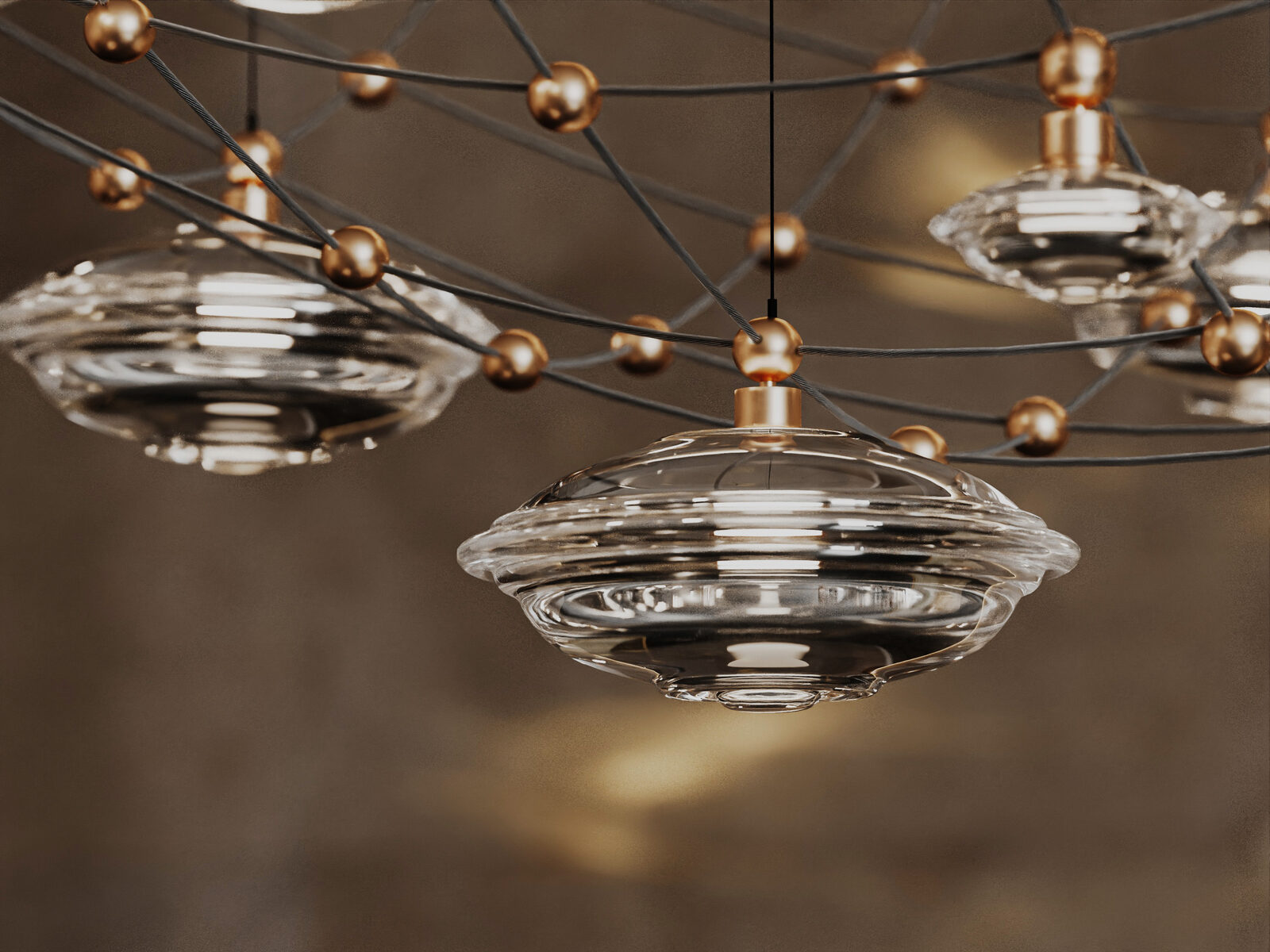 Drewdrops: One module: borosilicate glass, LED inside, brass node above.