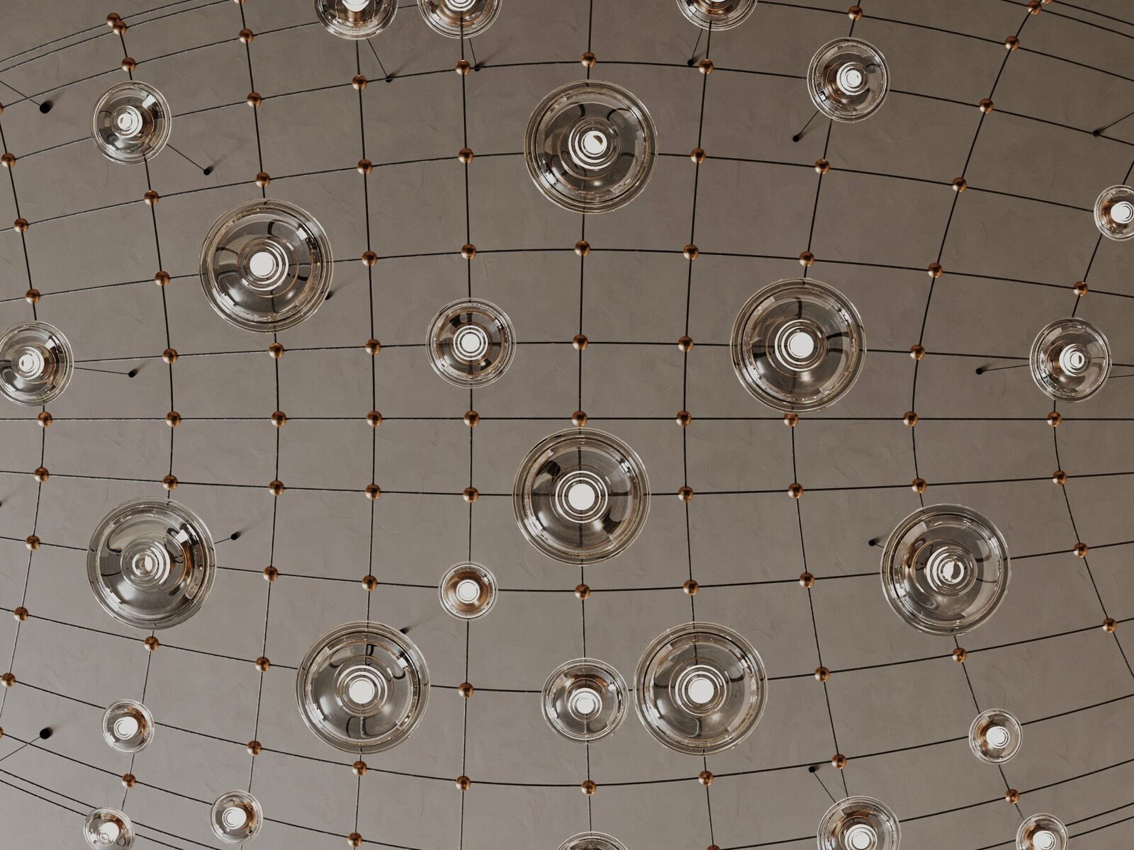 Drewdrops: Grid detail. Nodes are machined brass; cables are stainless.