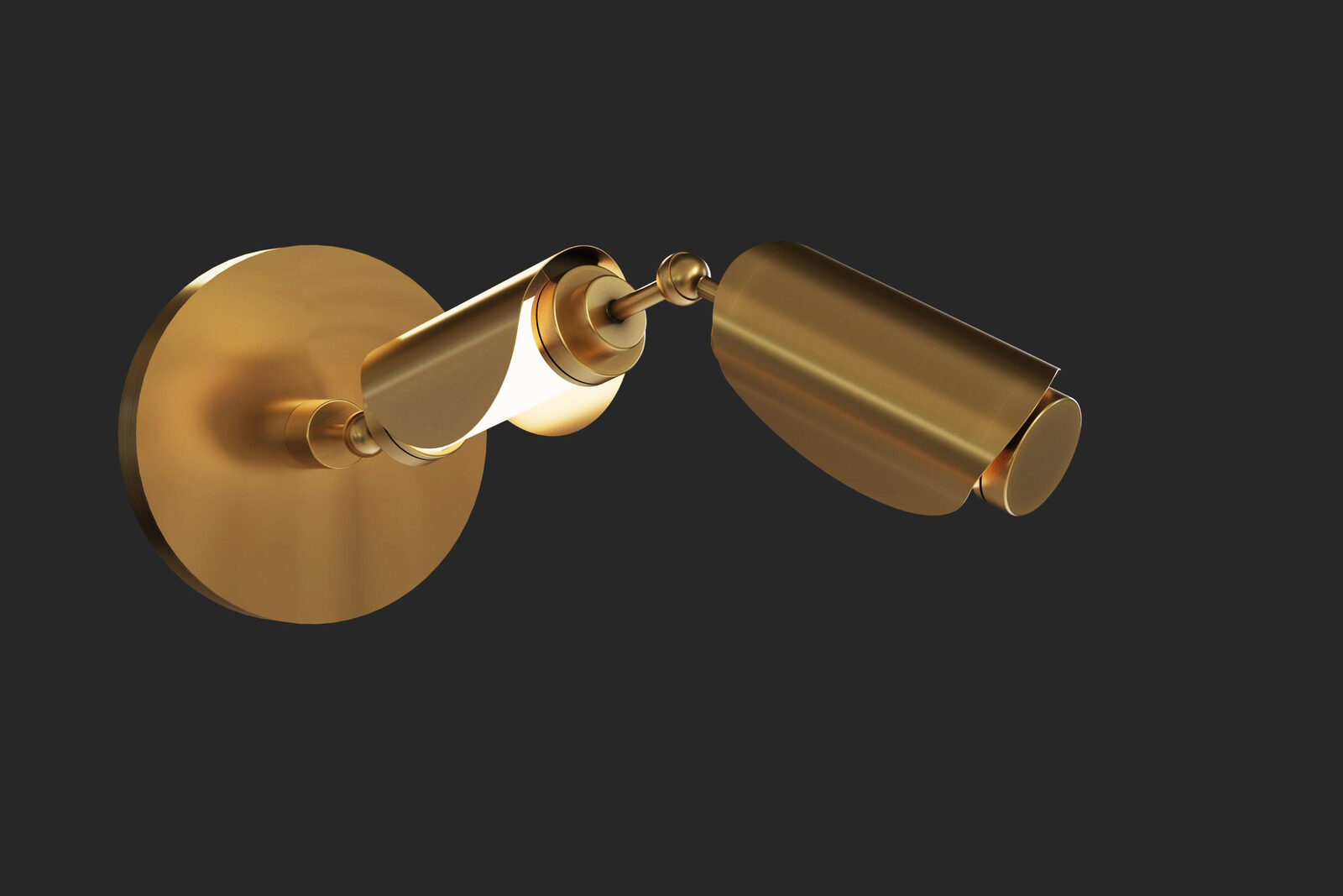 Gloworm: Wall light: two segments on a brass disc.