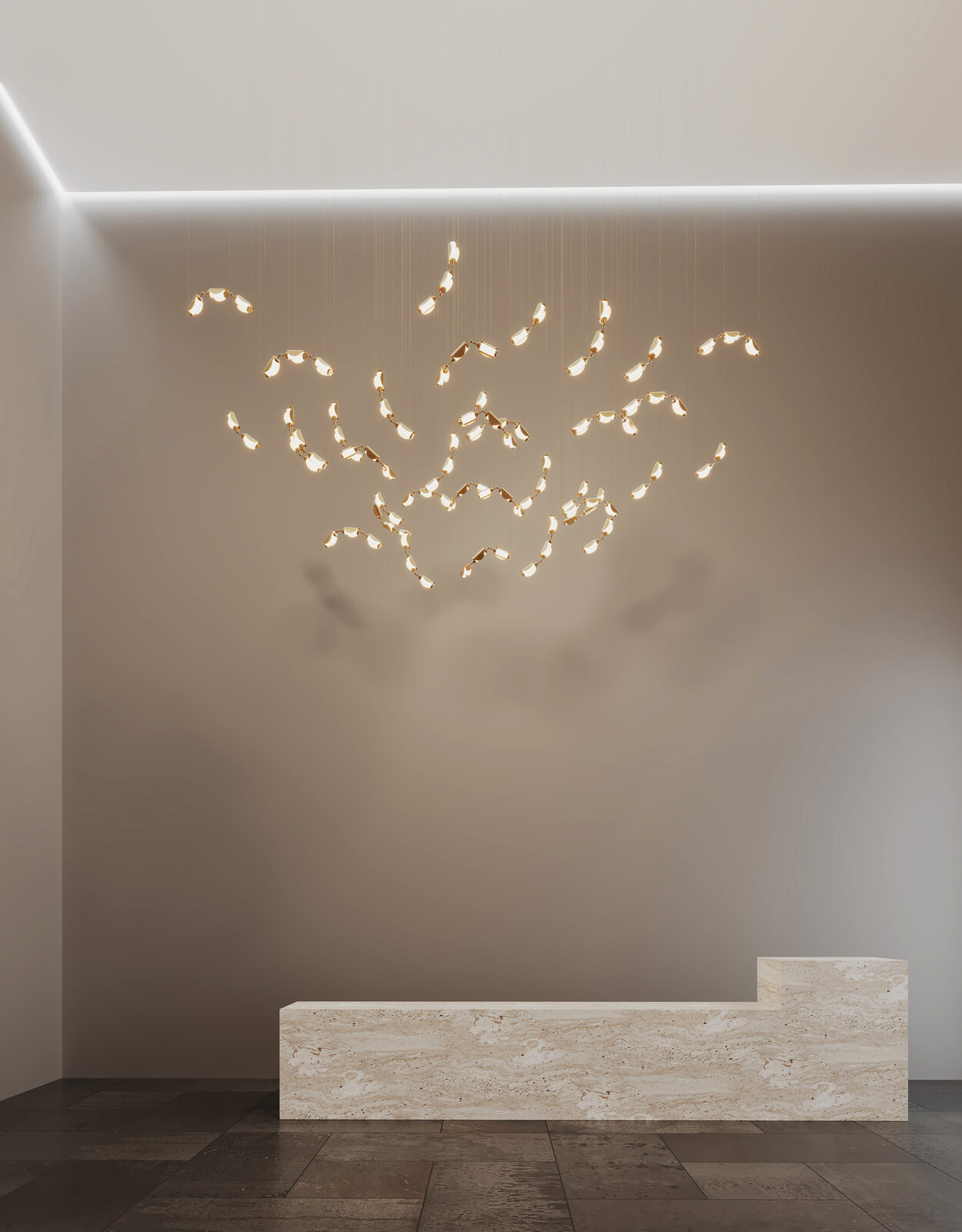 Gloworm: A swarm. The same modules as a suspended sculpture.